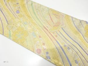 山並に蝶・桜模様織り出し　振袖用袋帯